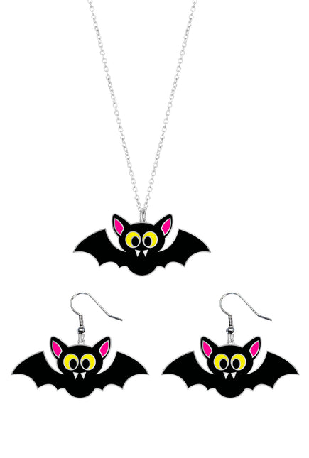 Halloween Accessoire Set Halskette und Ohrringe Fledermaus