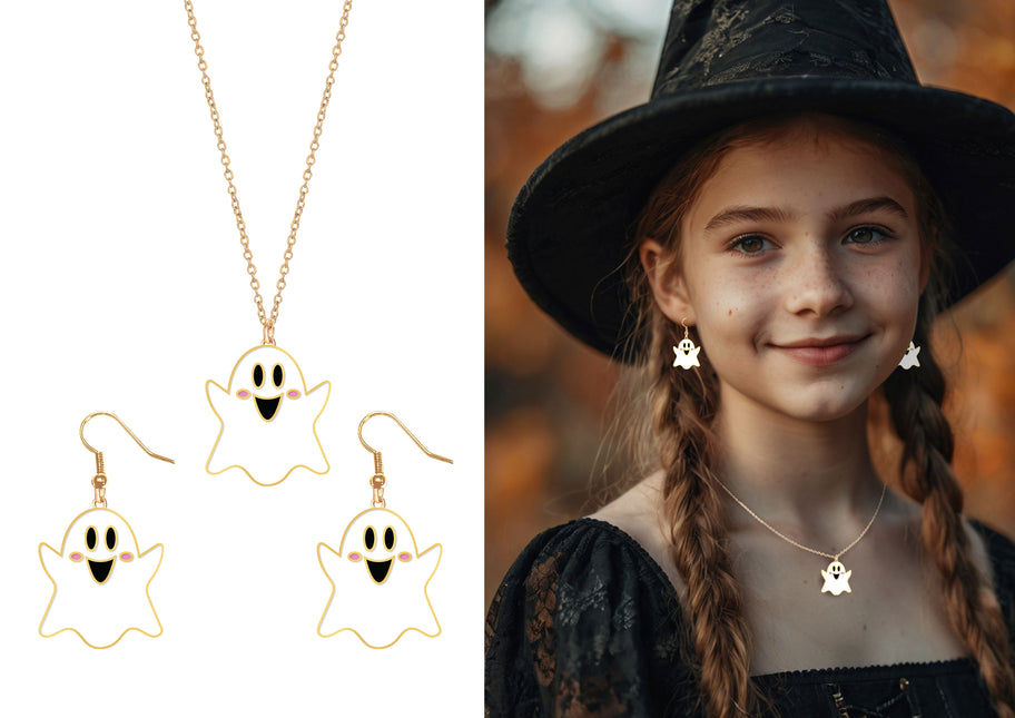 Halloween Accessoires Set Halskette und Ohrringe Geist