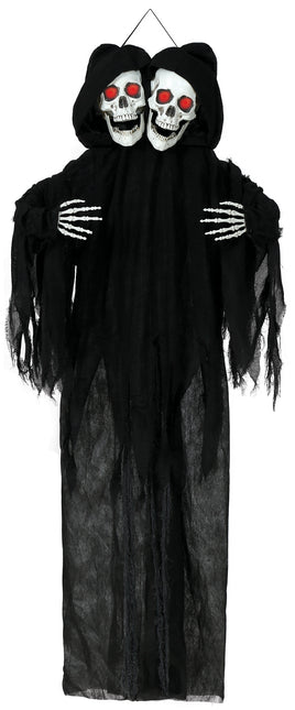 Halloween Puppe Skelett Schwarz Zwei Schädel mit Licht und Sound 1,7m