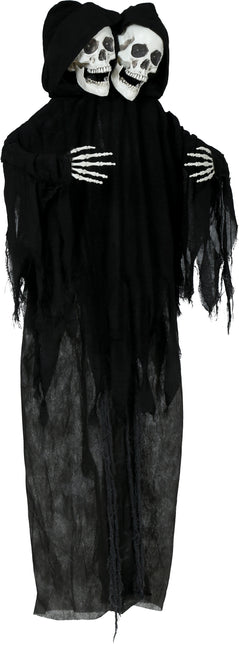 Halloween Puppe Skelett Schwarz Zwei Schädel mit Licht und Sound 1,7m