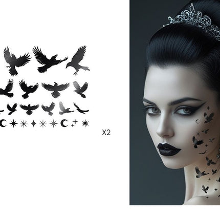 Halloween-Tattoo-Aufkleber: Schwarzer Rabe