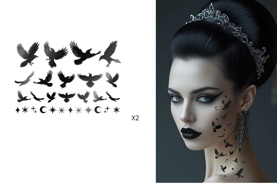 Halloween-Tattoo-Aufkleber: Schwarzer Rabe
