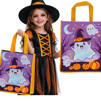 Halloween-Tasche, orange-lila, mit Geistermotiv