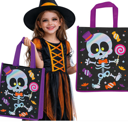Halloween-Tasche, schwarz-lila, Skelett