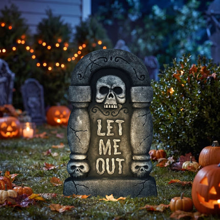 Halloween-Grabstein, grau, „Lasst mich raus“, 42 cm