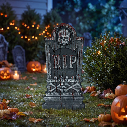 Halloween-Grabstein, grau, Totenkopf, 42 cm