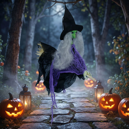 Halloween Pop Hangende Heks Met Bezem 44cm