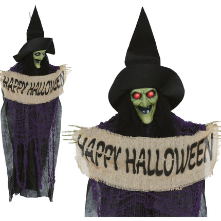 Halloween Pop Hangende Heks Met Bordje 1,10m