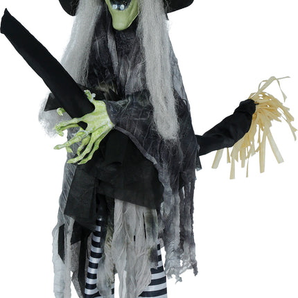 Hexenpuppe mit Besen, Licht, Sound und Bewegung, 1,10 m