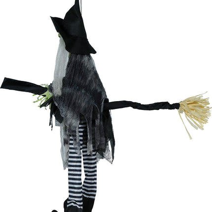 Hexenpuppe mit Besen, Licht, Sound und Bewegung, 1,10 m