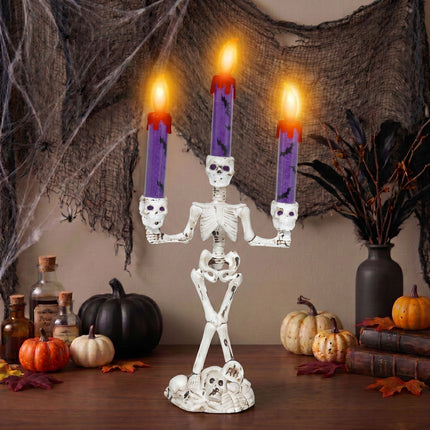 Halloween-Kerzenhalter „Skelett“ mit Licht, 35 cm