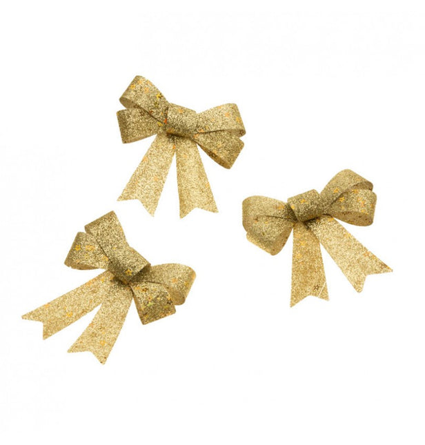 3 goldene Schleifen holografische Sterne 10cm x 12,7cm