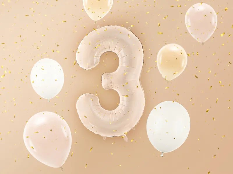 3 Jaar Cijfer Ballon Beige Glans Leeg 72cm van Partydeco koop je bij Partywinkel