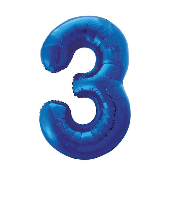 3 Jaar Cijfer Ballon Blauw Leeg 86cm van Unique koop je bij Partywinkel