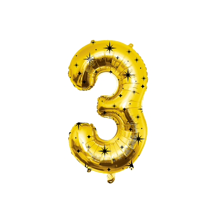 3 Jaar Cijfer Ballon Goud Zwart Sterren 86cm - Partywinkel - 8716764247026
