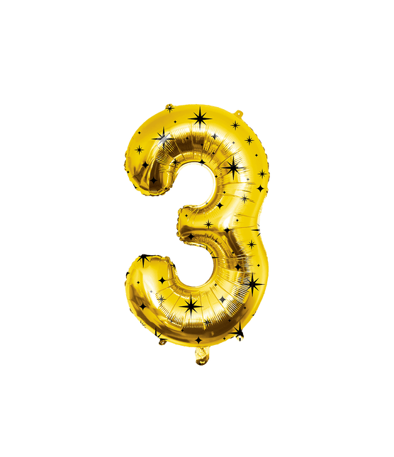 3 Jaar Cijfer Ballon Goud Zwart Sterren 86cm - Partywinkel - 8716764247026