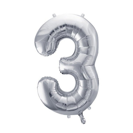 3 Jaar Cijfer Ballon Zilver Leeg 72cm van Partydeco koop je bij Partywinkel