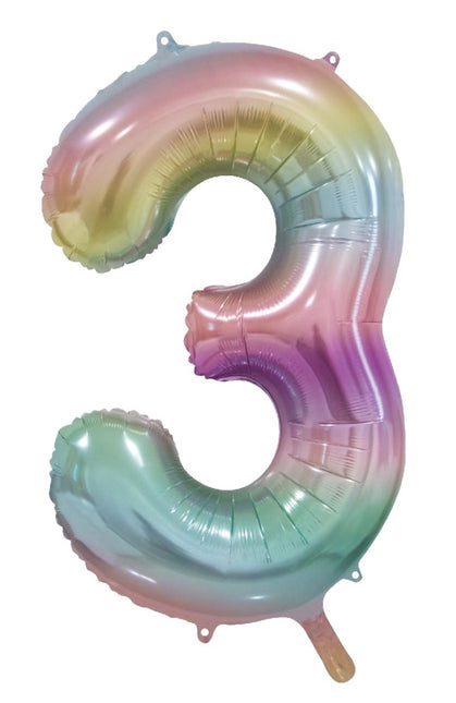 3 Jaar Helium Ballon Regenboog Pastel Leeg 86cm - Partywinkel - 5712735038399