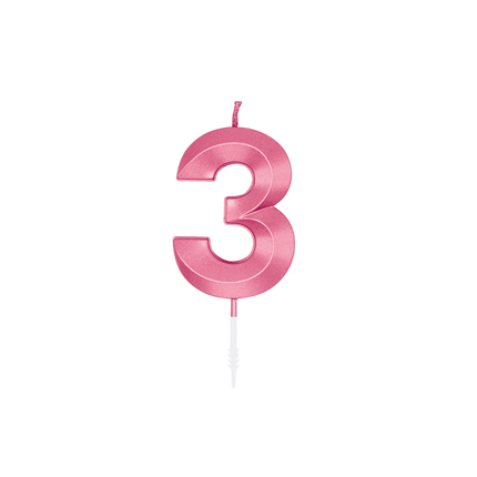 3 Jaar Kaars Roze Metallic 6cm van WeFiesta koop je bij Partywinkel