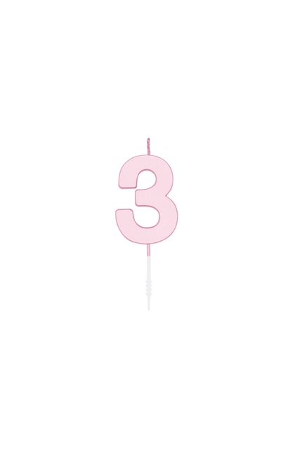 3 Jaar Kaars Roze Pastel 4,5cm van WeFiesta koop je bij Partywinkel