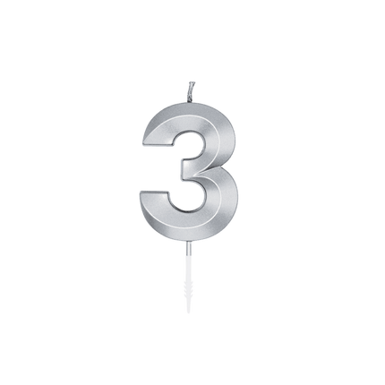 3 Jaar Kaars Zilver Metallic 6cm van WeFiesta koop je bij Partywinkel