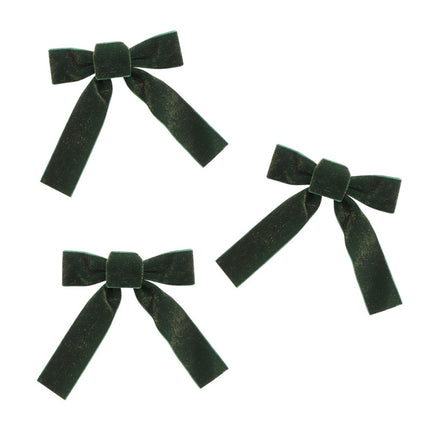 3 grün schimmernde Samtschleifen 14cm x 1cm x 16cm