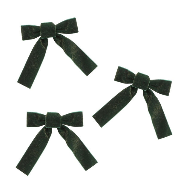 3 grün schimmernde Samtschleifen 14cm x 1cm x 16cm