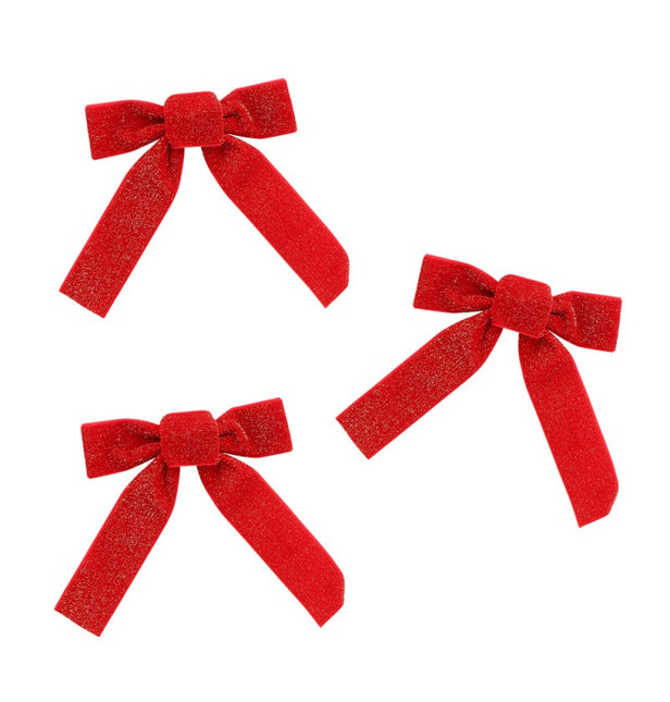 3 ROT SCHIMMERNDE SAMTSCHLEIFEN 14 CM X 1 CM X 16 CM