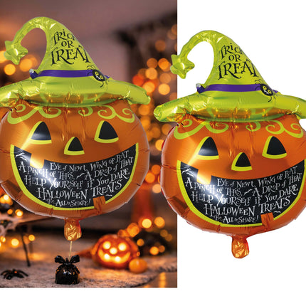 Halloween-Heliumballon, grün-orange, Kürbis, leer, 70 cm