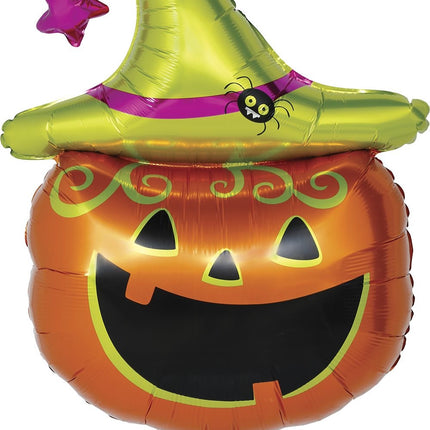 Halloween-Heliumballon, grün-orange, Kürbis, leer, 70 cm