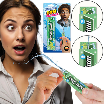 Eine Packung Kaugummi, der Wasser verspritzt.