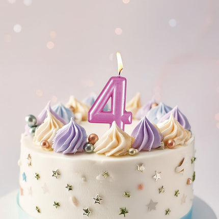 Rosa Kerze 4 Jahre Metallic 8cm