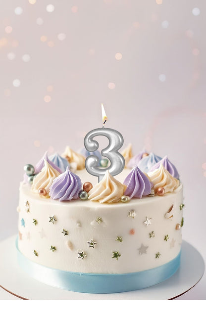 Silberne Kerze 3 Jahre Metallic 8cm
