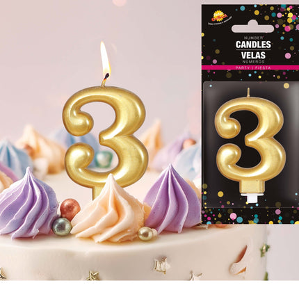 Gold Kerze 3 Jahre Metallic 8cm
