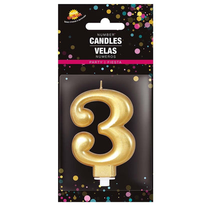 Gold Kerze 3 Jahre Metallic 8cm