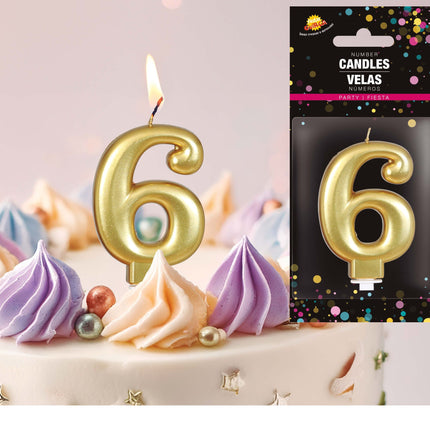 Gold Kerze 6 Jahre Metallic 8cm