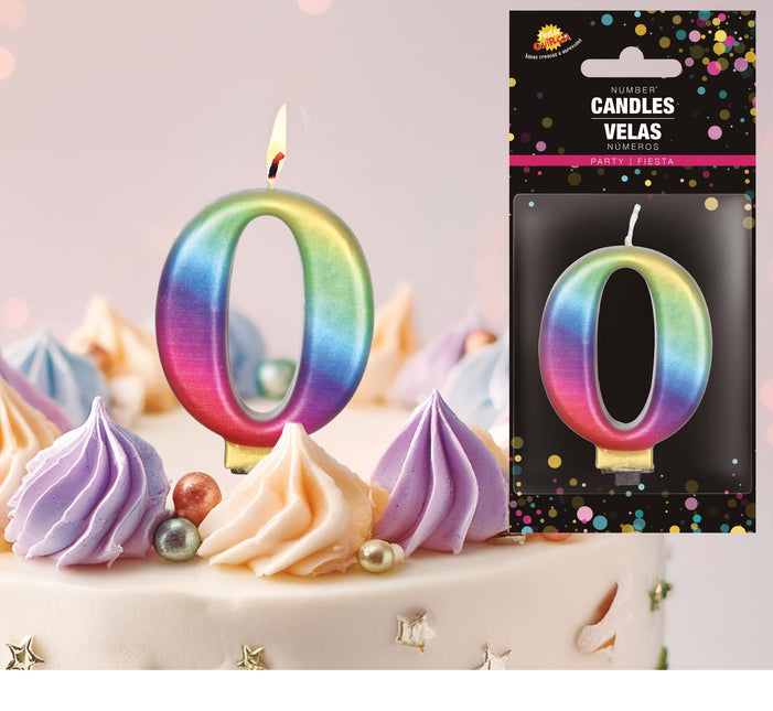 Regenbogen Kerze 0 Jahr Metallisch 8cm