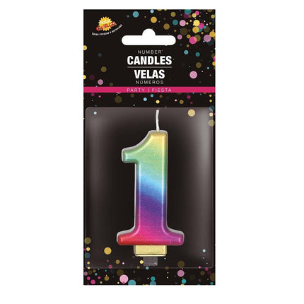 Regenbogen Kerze 1 Jahr Metallic 8cm