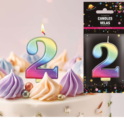 Regenbogen-Kerze 2 Jahre Metallic 8cm