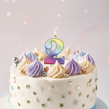 Regenbogen-Kerze 2 Jahre Metallic 8cm