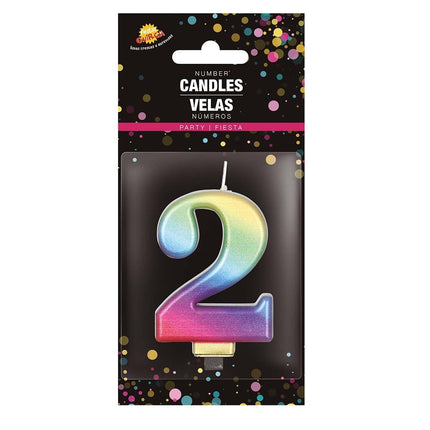 Regenbogen-Kerze 2 Jahre Metallic 8cm