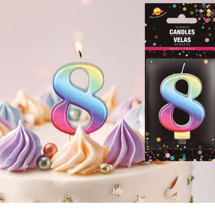 Regenbogen Kerze 8 Jahre Metallic 8cm