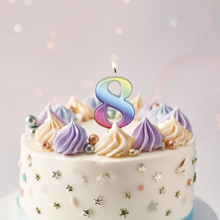 Regenbogen Kerze 8 Jahre Metallic 8cm