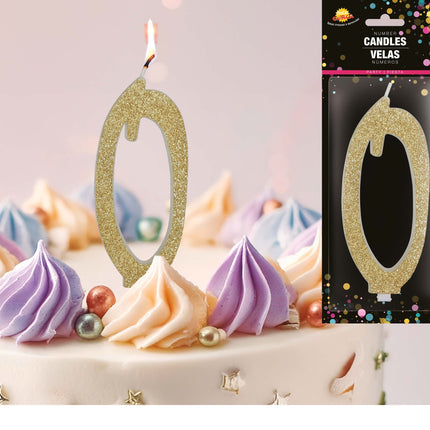 Goldene Kerze 0 Jahr Glitzer 12,5cm