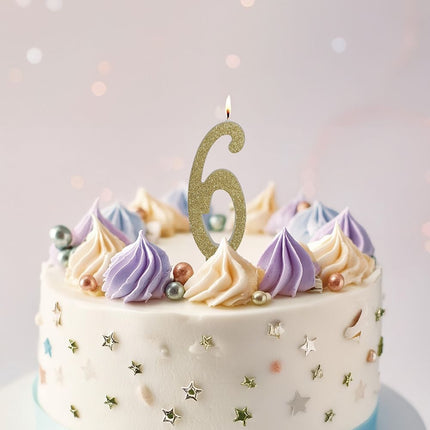 Goldene Kerze 6 Jahre Glitzer 12,5cm