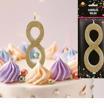 Goldene Kerze 8 Jahre Glitzer 12,5cm