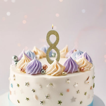 Goldene Kerze 8 Jahre Glitzer 12,5cm