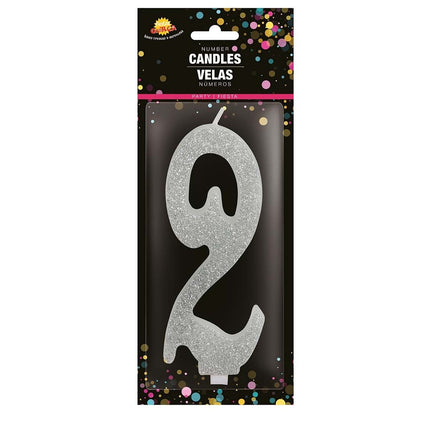 Silberne Kerze 2 Jahre Glitzer 12,5cm