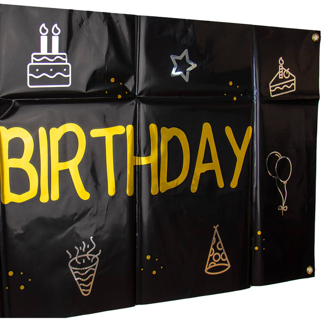 Happy Birthday Banner Schwarz Gold 1,6m