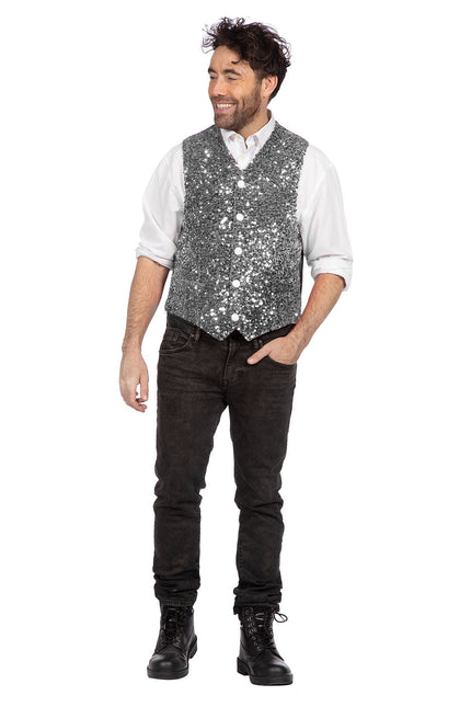 Silberne Gilet Herren Pailletten Glitter